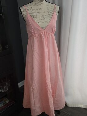 Pink V-Neck Cotton Maxi Dress